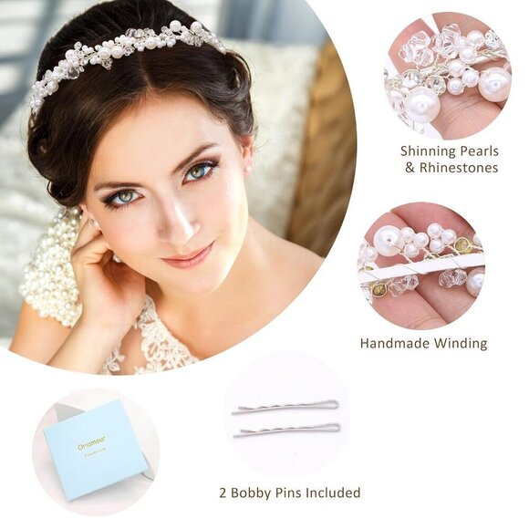 Bridal Pearl & Crystal Headband Silver Wedding Hair Accessories for Women main image 4
